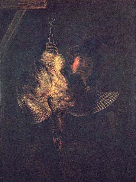 REMBRANDT Harmenszoon van Rijn Selbstportrat mit toter Rohrdommel oil painting image